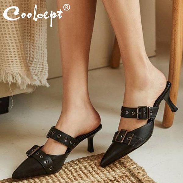dress shoes coolcept women sandals fashion buckles pointed toe real leather stylish spike heels slippers footwear size 34-40, Black
dress shoes coolcept women sandals fashion buckles pointed toe real leather stylish spike heels slippers footwear size 34-40, Black