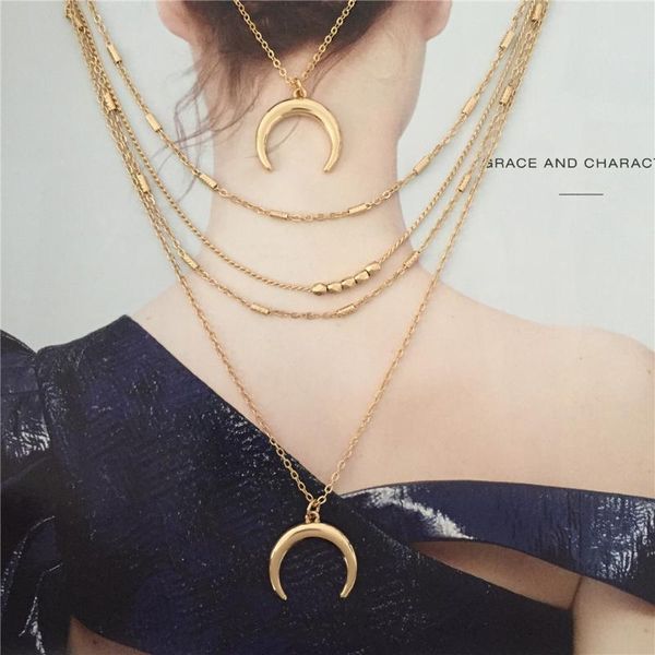 pendant necklaces casual gold color plating horn charm layered necklace for women girl bohemia vintage chic elegant party decoration, Silver
pendant necklaces casual gold color plating horn charm layered necklace for women girl bohemia vintage chic elegant party decoration, Silver