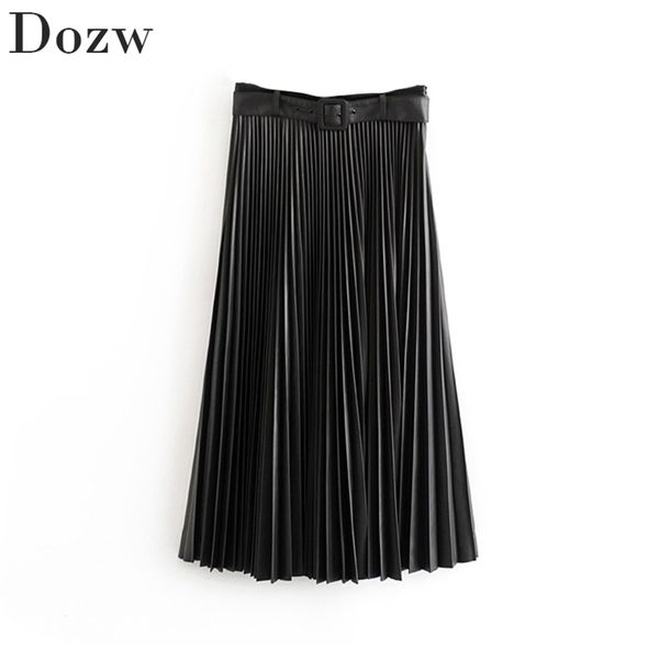 faux leather fashion pleated skirt sashes decorate black color women mid calf length loose bottoms female falda mujer 210515
faux leather fashion pleated skirt sashes decorate black color women mid calf length loose bottoms female falda mujer 210515