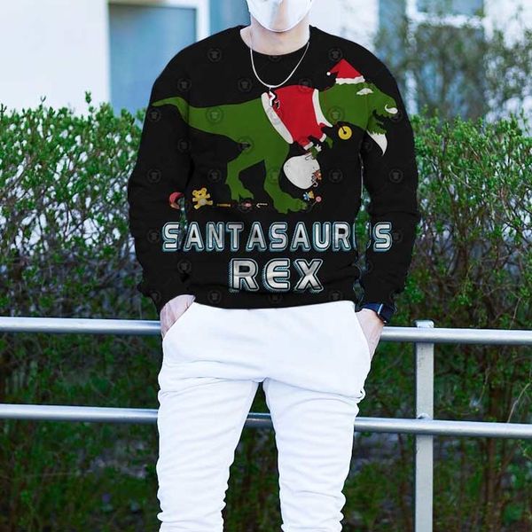 men's christmas 3d printing long sleeve hoodless sweater little dinosaur santa pattern costume, White;black
men's christmas 3d printing long sleeve hoodless sweater little dinosaur santa pattern costume, White;black