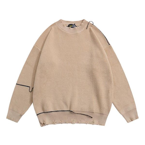 men's sweaters japanese solid color casual crew neck couple bottom hole line spliced retro hip hop oversize pullover mens sweater, White;black
men's sweaters japanese solid color casual crew neck couple bottom hole line spliced retro hip hop oversize pullover mens sweater, White;black