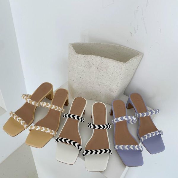 mixed colors weaving slippers women slides elegant med heel summer sandals square open toe ladies shoes, Black
mixed colors weaving slippers women slides elegant med heel summer sandals square open toe ladies shoes, Black
