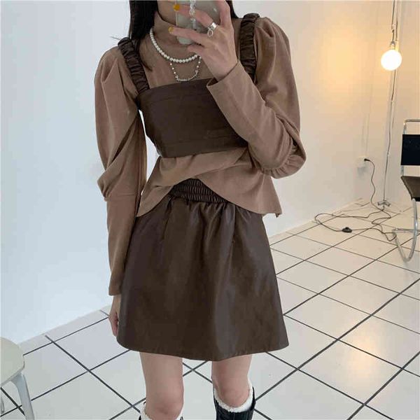 dress vintage two women loose sleeve lblouses and high waist a-line pu skirt piece outfits ladies suits spring pp78 o5q1, Black;gray
dress vintage two women loose sleeve lblouses and high waist a-line pu skirt piece outfits ladies suits spring pp78 o5q1, Black;gray