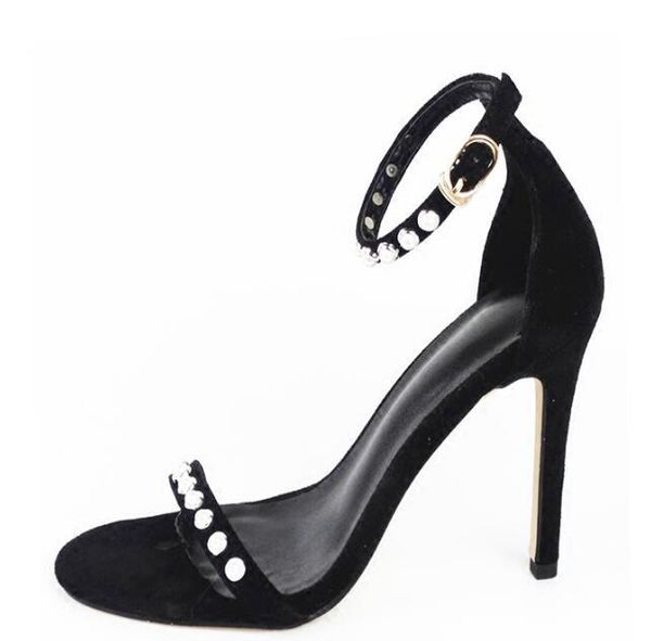 sandals summer pesrls suede leather black open toe thin high heel pointed fashion ankle strap
sandals summer pesrls suede leather black open toe thin high heel pointed fashion ankle strap