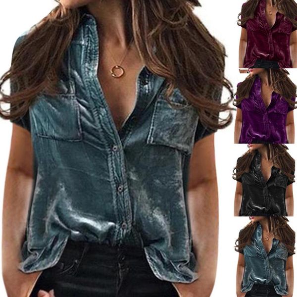 women's winter fashion velvet short sleeve button pocket casual shirt solid blusas harajuku blouses & shirts, White
women's winter fashion velvet short sleeve button pocket casual shirt solid blusas harajuku blouses & shirts, White