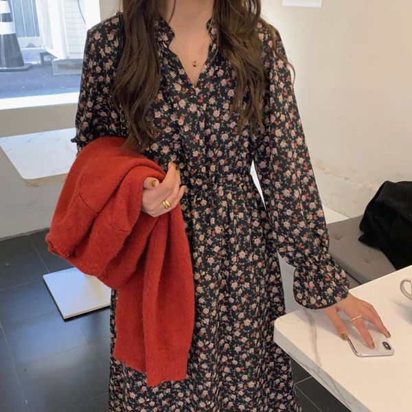 dress floreal korean medium size chiffon dressed chic v-neckline vintage elegant female charm elephant style teenager spring, Black;gray
dress floreal korean medium size chiffon dressed chic v-neckline vintage elegant female charm elephant style teenager spring, Black;gray