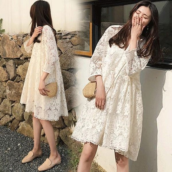 2021# maternity dress spring autumn plain color lace long sleeves loose stylish pregnant women mom dresses, White
2021# maternity dress spring autumn plain color lace long sleeves loose stylish pregnant women mom dresses, White