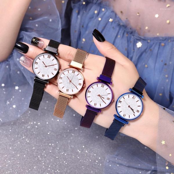 luxury star watch ladies magnet buckle roman literal starry simple trend women stainless steel wristwatches, Slivery;brown
luxury star watch ladies magnet buckle roman literal starry simple trend women stainless steel wristwatches, Slivery;brown