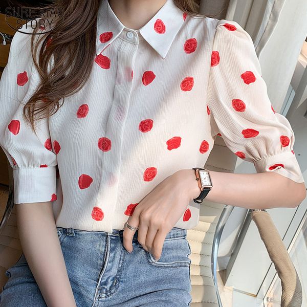 chiffon shirt women's short sleeves blouse summer bubble sleeve polka dot printed with button 14350 210508, White
chiffon shirt women's short sleeves blouse summer bubble sleeve polka dot printed with button 14350 210508, White