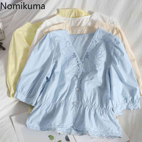 nomikuma korean elegant shirts women flower embroidery puff sleeve v neck single breasted slim waist blouse blusas mujer 210514, White
nomikuma korean elegant shirts women flower embroidery puff sleeve v neck single breasted slim waist blouse blusas mujer 210514, White