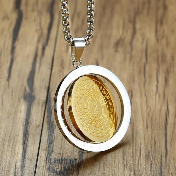 rotatable two tone ying yang bagua charm on a delicate box chain stainless steel protection jewelry pendant necklaces, Silver
rotatable two tone ying yang bagua charm on a delicate box chain stainless steel protection jewelry pendant necklaces, Silver
