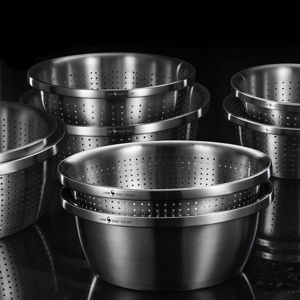 bowls 304 stainless steel drain basket rice washing sieve kitchen mixing set vegetables fruit storage container
bowls 304 stainless steel drain basket rice washing sieve kitchen mixing set vegetables fruit storage container