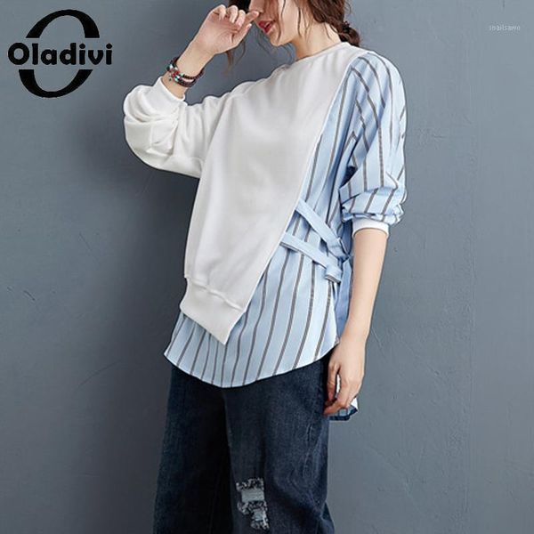 women's blouses & shirts oladivi oversized clothing patchwork striped casual loose long sleeve 2021 autumn 2022 sprint blusas 2688, White
women's blouses & shirts oladivi oversized clothing patchwork striped casual loose long sleeve 2021 autumn 2022 sprint blusas 2688, White
