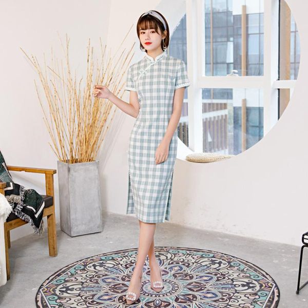 women qipao girl literary plaid cheongsam daily wear dress chinese traditional costumes ethnic clothing, Red
women qipao girl literary plaid cheongsam daily wear dress chinese traditional costumes ethnic clothing, Red