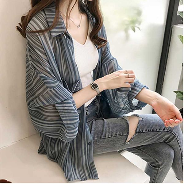 women's jackets 2021 summer mid-length loose lantern sleeve striped single-breasted shawl chiffon shirt jacket drying clothes women, Black;brown
women's jackets 2021 summer mid-length loose lantern sleeve striped single-breasted shawl chiffon shirt jacket drying clothes women, Black;brown