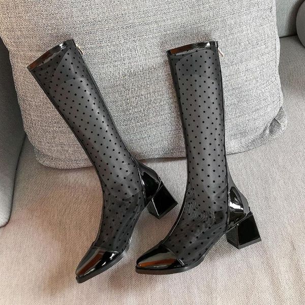 boots fericzot 2021 fashion hollow mesh pointed toe square heel short zipper spotted women's long large size, Black
boots fericzot 2021 fashion hollow mesh pointed toe square heel short zipper spotted women's long large size, Black