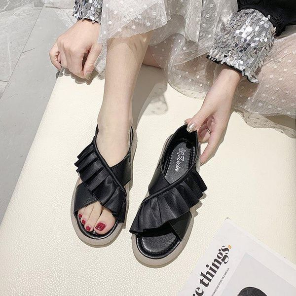 sandals jelly bottom two-wear for female students summer simple fashion soft ruffled open-toe flat women, Black
sandals jelly bottom two-wear for female students summer simple fashion soft ruffled open-toe flat women, Black