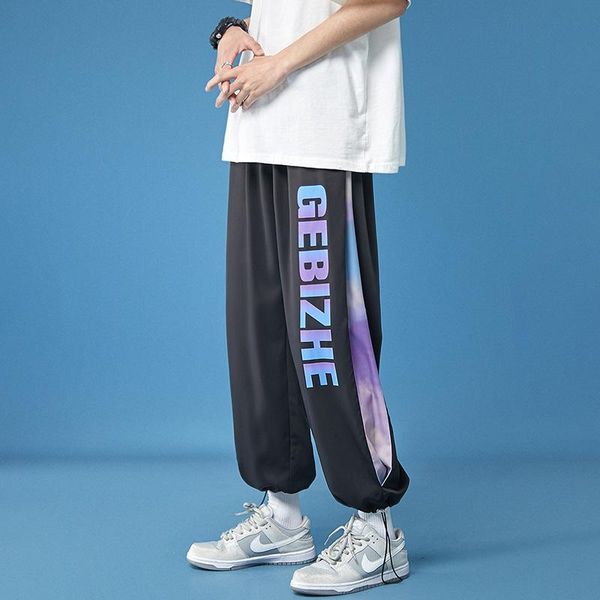 men's pants letter tie-dye nine-point beam pants, summer thin male hong kong style loose ice silk casual jogging men, Black
men's pants letter tie-dye nine-point beam pants, summer thin male hong kong style loose ice silk casual jogging men, Black