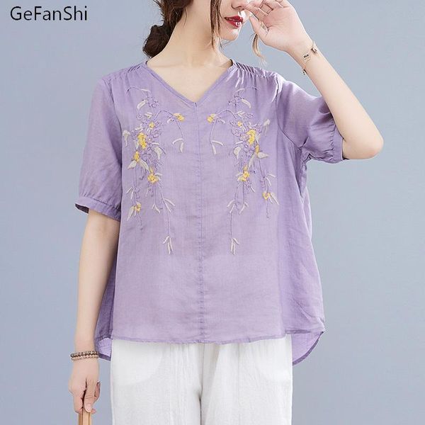 women's blouses & shirts 2021 summer women fashion embroidery short sleeve cotton linen female clothing casual loose blouse plus size, White
women's blouses & shirts 2021 summer women fashion embroidery short sleeve cotton linen female clothing casual loose blouse plus size, White