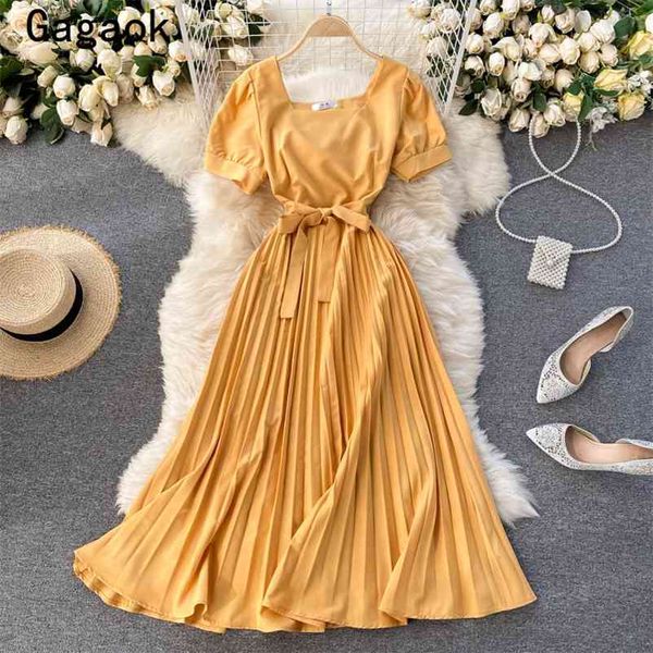 dresses women summer square collar puff sleeve sashes vintage sloid dress korean simple fashion vestido de mujer 210531, Black;gray
dresses women summer square collar puff sleeve sashes vintage sloid dress korean simple fashion vestido de mujer 210531, Black;gray