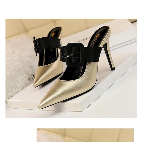 slippers women summer high heels patchwork 9.5cm gold patent pointed toe belt buckle elegant banquet shoes ladies party sandals, Black
slippers women summer high heels patchwork 9.5cm gold patent pointed toe belt buckle elegant banquet shoes ladies party sandals, Black