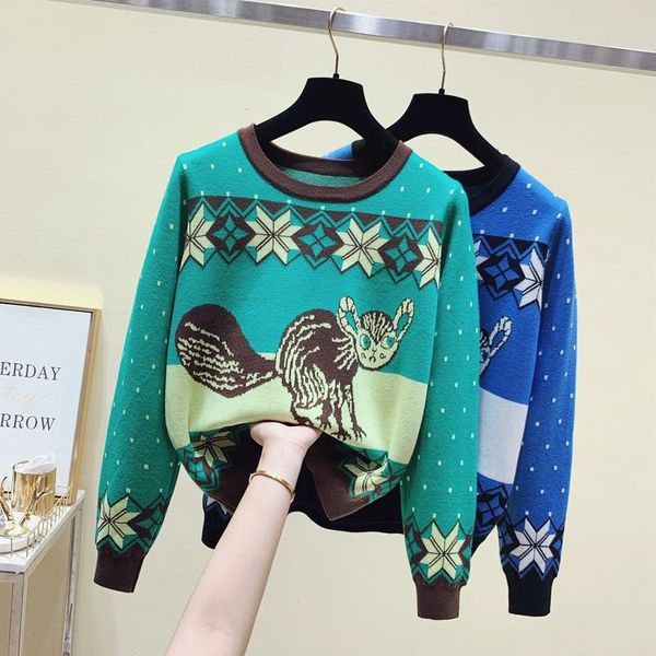 women's sweaters cartoon jacquard knitted sweater pullovers women 2021 autumn winter vintage o-neck casual green fashion jumper jersey, White;black
women's sweaters cartoon jacquard knitted sweater pullovers women 2021 autumn winter vintage o-neck casual green fashion jumper jersey, White;black