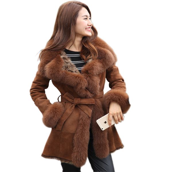 2019 winter ladies' genuine natural double face fur coat jacket with fox fur collar women long fur outerwear coats jacket, Black
2019 winter ladies' genuine natural double face fur coat jacket with fox fur collar women long fur outerwear coats jacket, Black