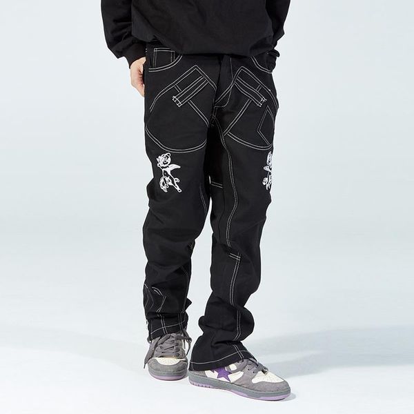 men's jeans multi-pockets rose embroidery streetwear casual denim trousers mens harajuku washed ankle zipper straight oversize pants, Blue
men's jeans multi-pockets rose embroidery streetwear casual denim trousers mens harajuku washed ankle zipper straight oversize pants, Blue