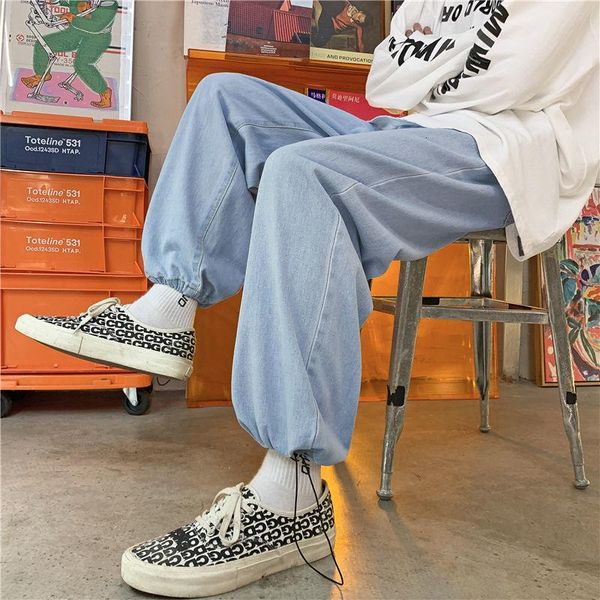 men's jeans straight tube wide leg leggings solid color pants loose spring and autumn tidal current streetwear arrivals, Blue 
men's jeans straight tube wide leg leggings solid color pants loose spring and autumn tidal current streetwear arrivals, Blue