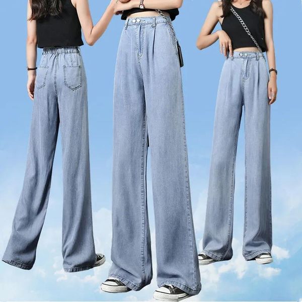 women's jeans ice silk wide leg summer thin section 2021 elastic waist high drape loose straight mopping women pants, Blue
women's jeans ice silk wide leg summer thin section 2021 elastic waist high drape loose straight mopping women pants, Blue