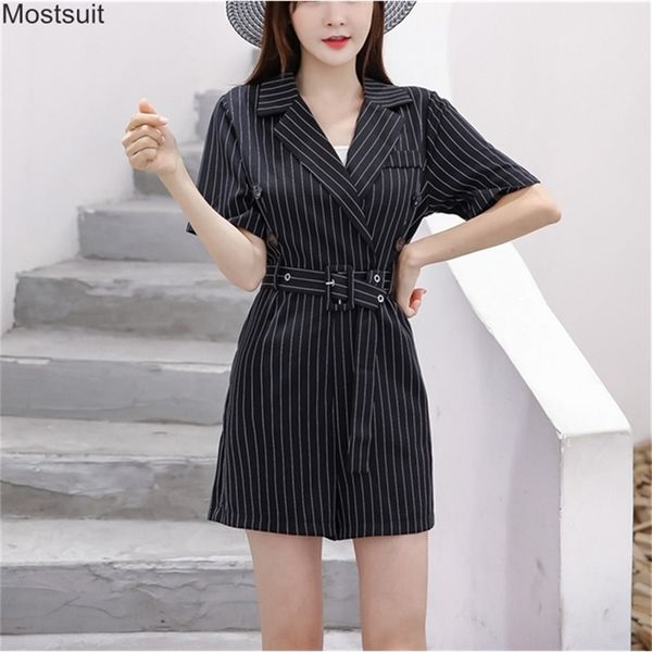 elegant striped summer playsuits for women short sleeve notched office lady work wear korean female playsuit with belt 210513, Black;white
elegant striped summer playsuits for women short sleeve notched office lady work wear korean female playsuit with belt 210513, Black;white