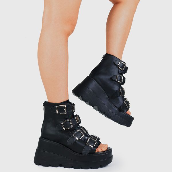 lady open toe platform high wedges summer buckle punk ankle boots gothic deign peep toe cool motorcycle boots, Black
lady open toe platform high wedges summer buckle punk ankle boots gothic deign peep toe cool motorcycle boots, Black