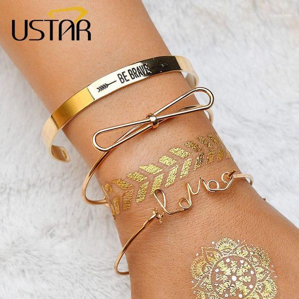 love be brave letter bangle & bracelet for women gold color bowknot opening femme pulseras mujer jewelry 3pcs/set1, Black
love be brave letter bangle & bracelet for women gold color bowknot opening femme pulseras mujer jewelry 3pcs/set1, Black