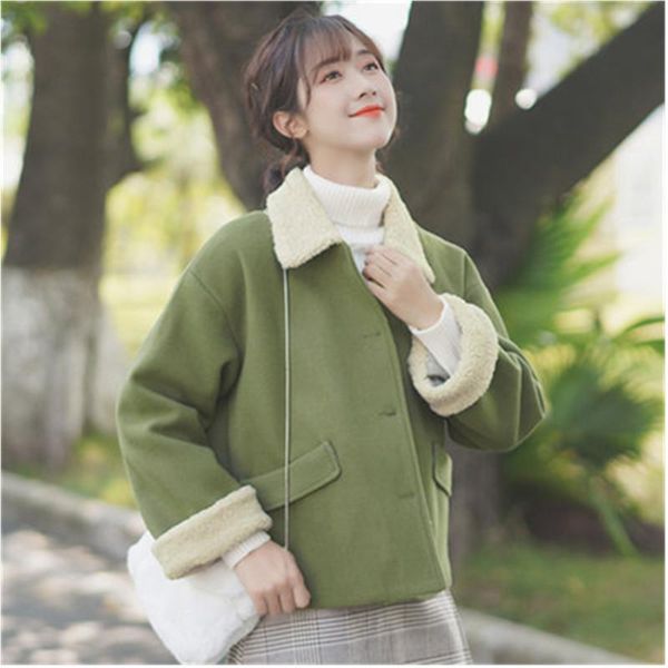 women's wool & blends 2021 autumn winter korean fashion loose fur collar woolen woolens coat short wild chic cloth jacket female, Black
women's wool & blends 2021 autumn winter korean fashion loose fur collar woolen woolens coat short wild chic cloth jacket female, Black