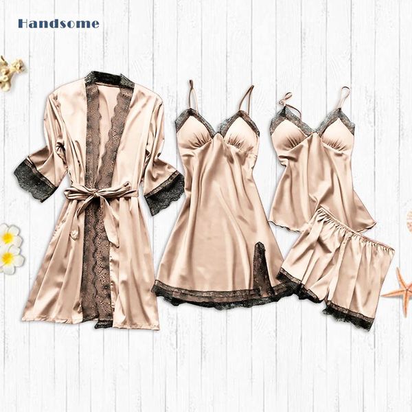 women's sleepwear 4 pieces pajamas set robes 2021 nightgown temptation long female lingerie #4, Black;red
women's sleepwear 4 pieces pajamas set robes 2021 nightgown temptation long female lingerie #4, Black;red