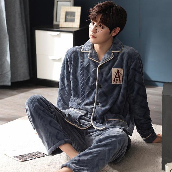 men's sleepwear flannel warm 2pcs pajamas suit l-3xl loose winter casual home wear turn-down collar cardigan&pant nightwear, Black;brown
men's sleepwear flannel warm 2pcs pajamas suit l-3xl loose winter casual home wear turn-down collar cardigan&pant nightwear, Black;brown