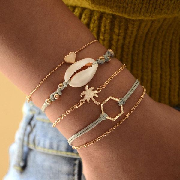 charm bracelets 5 pcs/set rope chain shell bracelet bangles for women love heart hexagon girls diy handmade braclet jewelry 2021, Golden;silver
charm bracelets 5 pcs/set rope chain shell bracelet bangles for women love heart hexagon girls diy handmade braclet jewelry 2021, Golden;silver