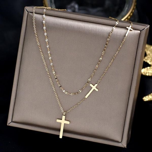 pendant necklaces 316l stainless steel cross double layer necklace female chocker simple for women no fade, Silver
pendant necklaces 316l stainless steel cross double layer necklace female chocker simple for women no fade, Silver