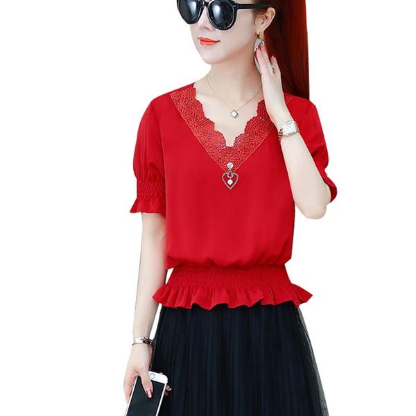 women's blouses & shirts spring summer style shirt solid color short sleeve v-neck ruffles korean elegant dd8719, White
women's blouses & shirts spring summer style shirt solid color short sleeve v-neck ruffles korean elegant dd8719, White