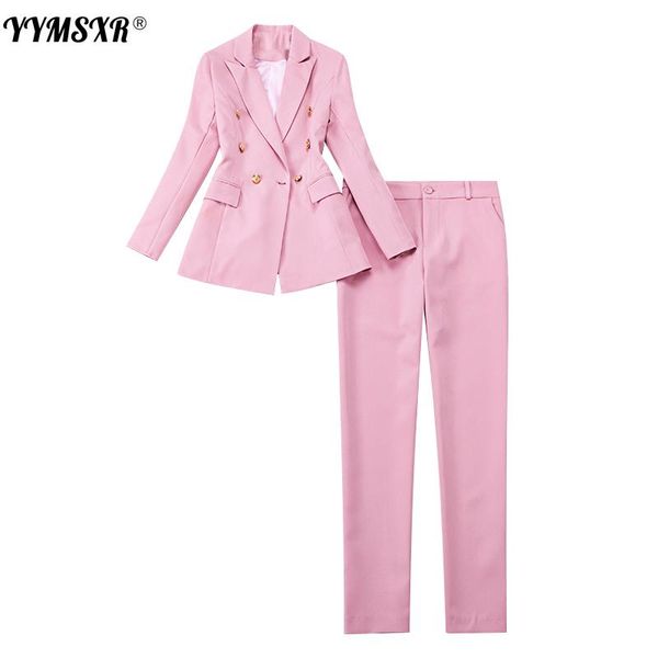 women's two piece pants winter professional office jacket two-piece suit elegant double breasted lady blazer work clothes, White
women's two piece pants winter professional office jacket two-piece suit elegant double breasted lady blazer work clothes, White