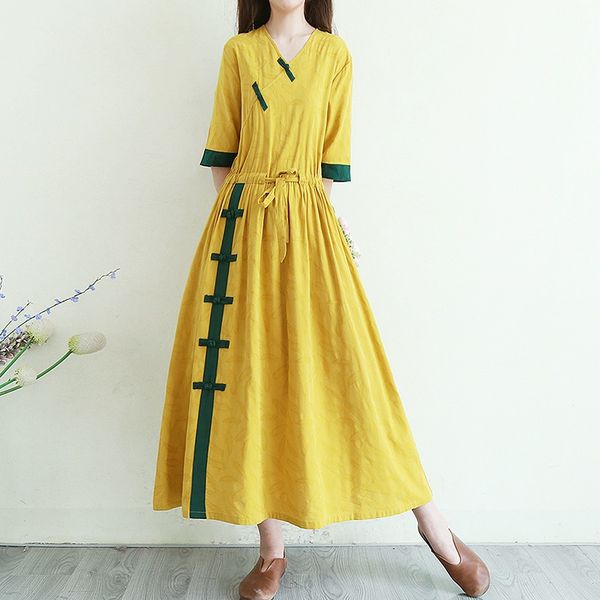 2021 chinese style ethnic vintage women cotton linen v-neck robe maxi dress vestidos loose femme large plus size dresses 10708, Red
2021 chinese style ethnic vintage women cotton linen v-neck robe maxi dress vestidos loose femme large plus size dresses 10708, Red