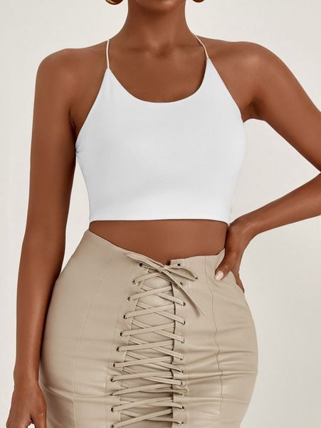 sxy backless lace up crop cami n3zk#, White
