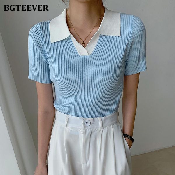 chic hit color turn-down collar women knitted t-shirts short sleeve stretched female pullovers tees 2021 summer women's t-shirt, White
chic hit color turn-down collar women knitted t-shirts short sleeve stretched female pullovers tees 2021 summer women's t-shirt, White
