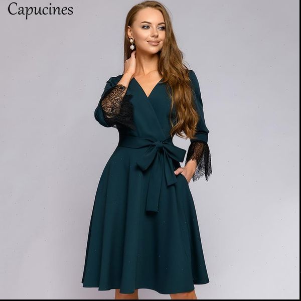 elegant womens dress lace stitching v neck woman autumn wrist sleeves sashes pockets casual dresses for women office wear, Black;gray
elegant womens dress lace stitching v neck woman autumn wrist sleeves sashes pockets casual dresses for women office wear, Black;gray