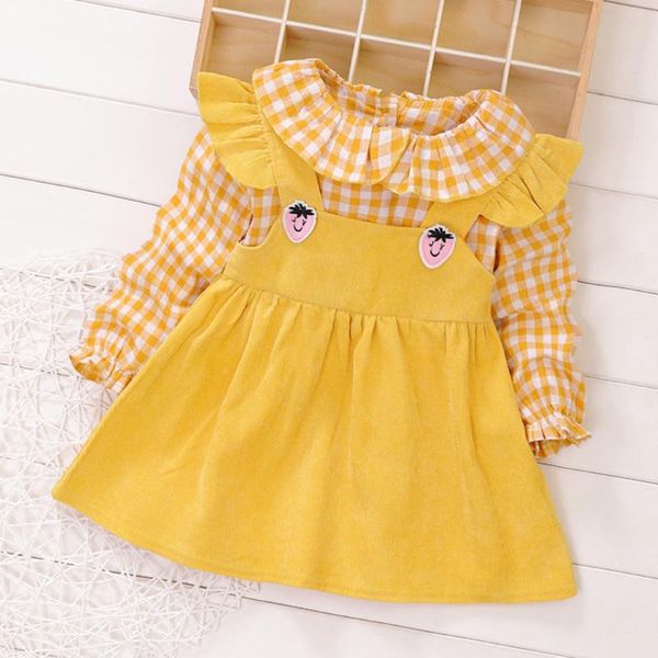 40# baby kids girls dresses long-sleeved spring doll collar frilly plaid print strawberry stitching fake two-piece strap dress girl's, Red;yellow
40# baby kids girls dresses long-sleeved spring doll collar frilly plaid print strawberry stitching fake two-piece strap dress girl's, Red;yellow