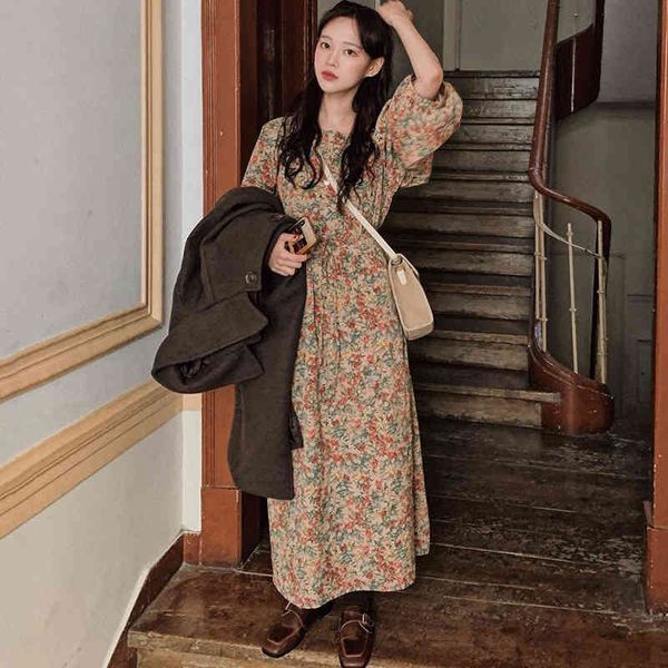 romance vintage oil painting feeling dress one piece a line puff sleeve dress long vintage robe longue vestido largo, Black;gray 
romance vintage oil painting feeling dress one piece a line puff sleeve dress long vintage robe longue vestido largo, Black;gray