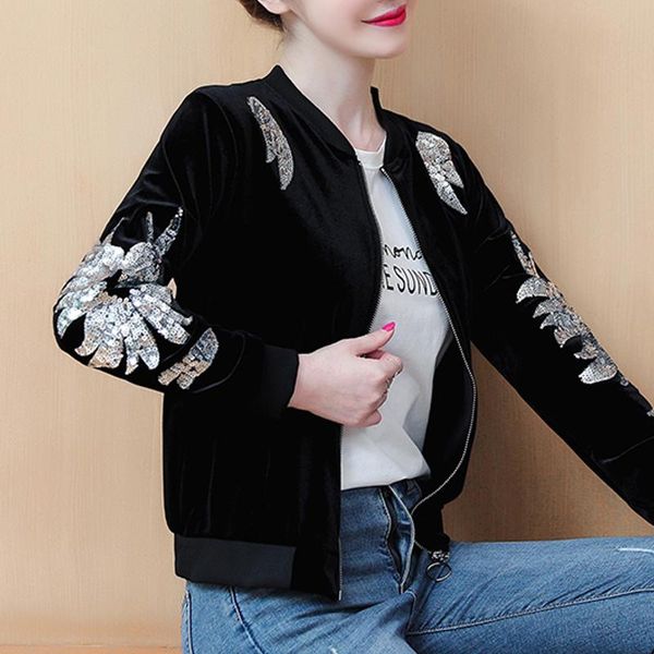 women's jackets 2021 autumn winter women coats long sleeve slim fashion sequins embroidered velvet jacket casual baseball overcoat clot, Black;brown
women's jackets 2021 autumn winter women coats long sleeve slim fashion sequins embroidered velvet jacket casual baseball overcoat clot, Black;brown