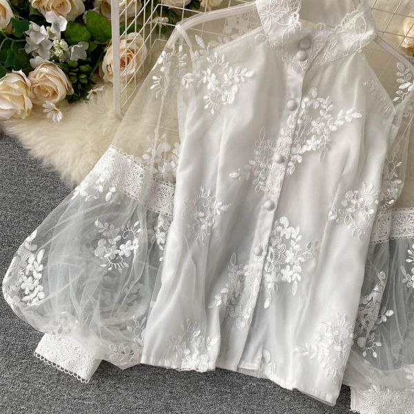 women's blouses & shirts elegant lace flower embroidery blouse women stand collar puff long sleeve loose blusas spring 2021 shirt femin, White
women's blouses & shirts elegant lace flower embroidery blouse women stand collar puff long sleeve loose blusas spring 2021 shirt femin, White