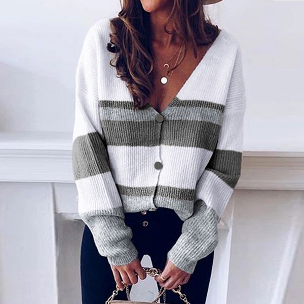 cardigan sweaters women autumn knit loose casual solid color v-neck long sleeves striped sweater button jacket 210515, White
cardigan sweaters women autumn knit loose casual solid color v-neck long sleeves striped sweater button jacket 210515, White
