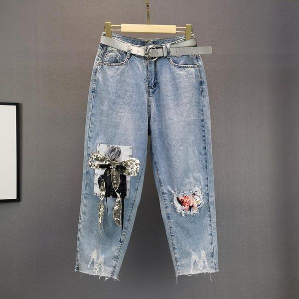 high waist loose jeans women's 2021 summer sequins diamonds cropped baggy pants girls lady denim students jean trouser, Blue
high waist loose jeans women's 2021 summer sequins diamonds cropped baggy pants girls lady denim students jean trouser, Blue